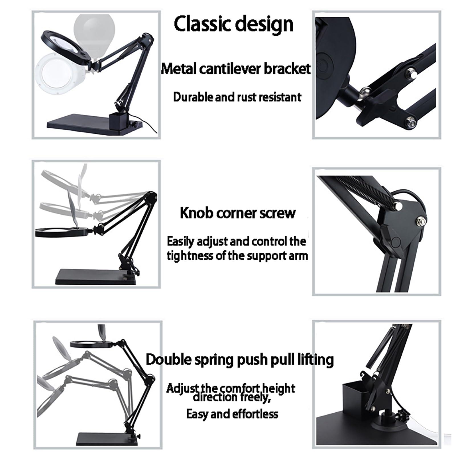 GLocKi 10X Magnifying Glass with Light, 3 Color Modes, 4.7 Real Glass Lens LED Desk Lamp & Clamp, Magnifier Light and Stand for Crafts Welding Close Work