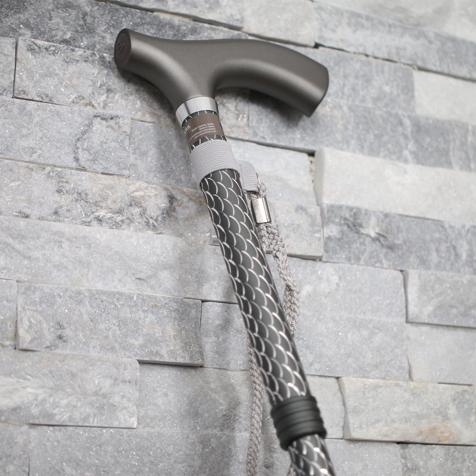 Switch Sticks Switch Sticks Walking Cane for Men or Women, Foldable and Adjustable from 32-37 Inches, FSA and HSA Eligible, Engraved Graphite