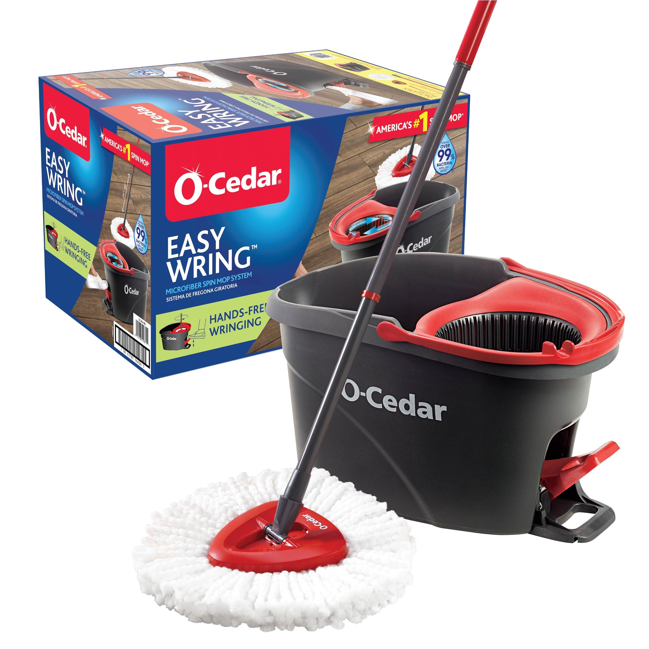 O-Cedar O-Cedar EasyWring Microfiber Spin Mop, Bucket Floor Cleaning System, Red, Gray, Standard