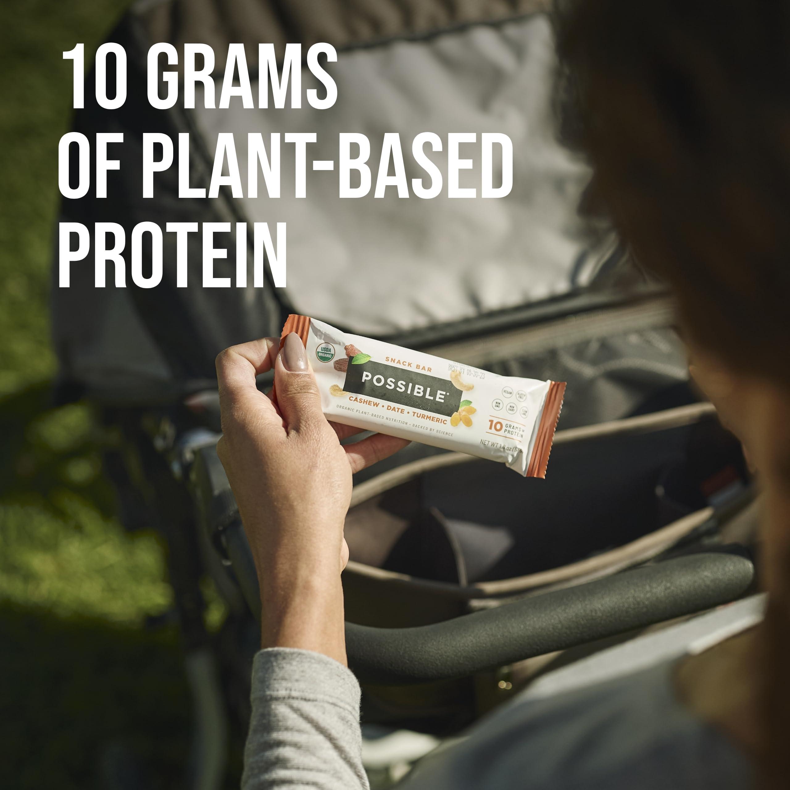 Possible POSSIBLE Snack Bar - Organic Energy Bars with 10g of Plant-Based Protein - Vegan, Gluten-Free, Non-Dairy, USDA Organic - Healthy Fats - Clean Label - 1 Box, 12 Servings - Cashew Date Turmeric