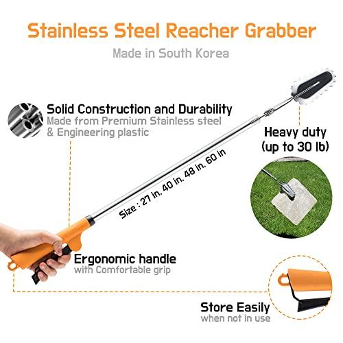 FTH FTH All Stainless Steel Grabber Reacher Pickup Tool Heavy Duty Trash Picker Log BBQ Fireplace pits Snake Tongs Plogging tool