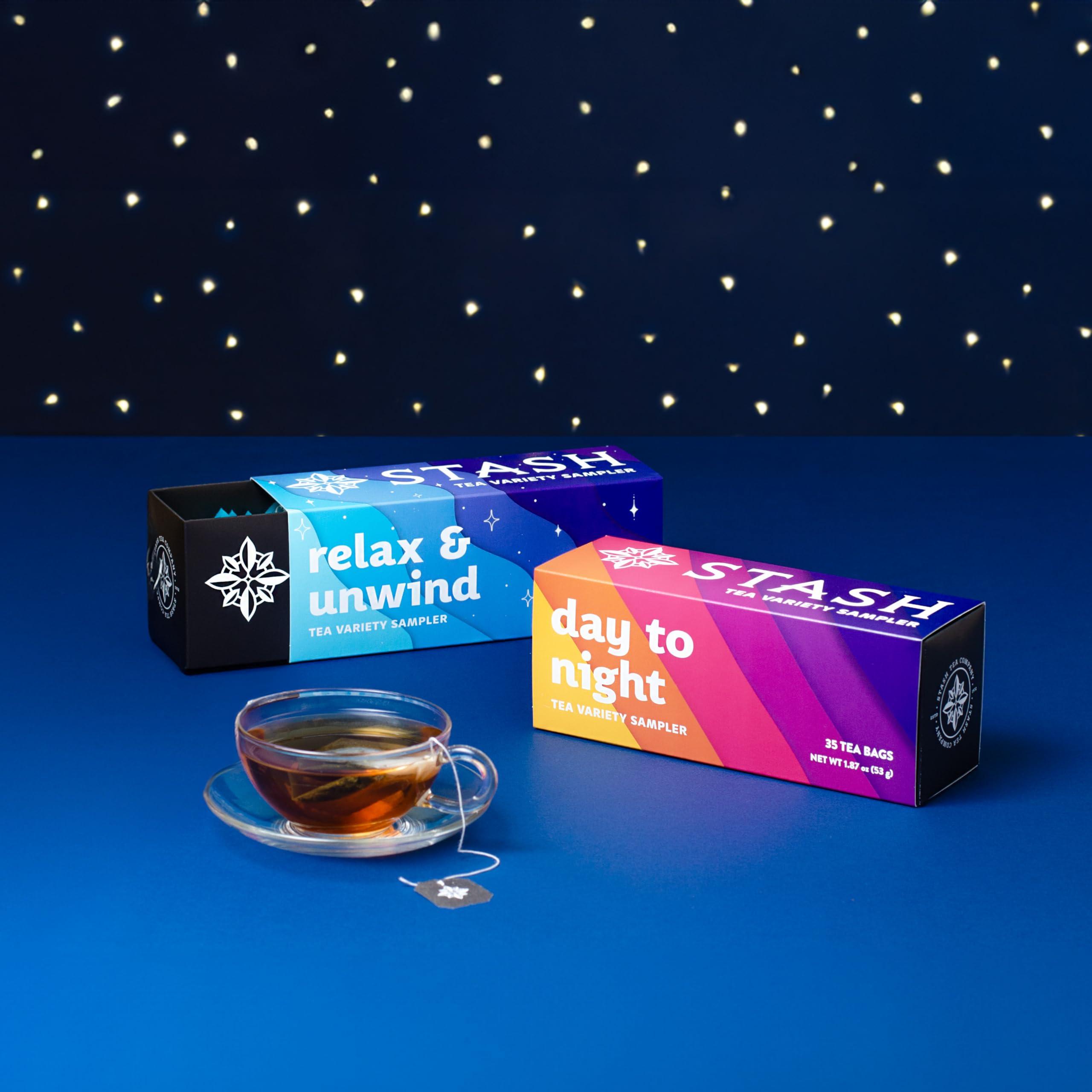 Stash Stash Tea Day to Night Tea Sampler - Assorted Specialty Tea Gift Set, High to No Caffeine, 7 Flavors, 35 Tea Bags