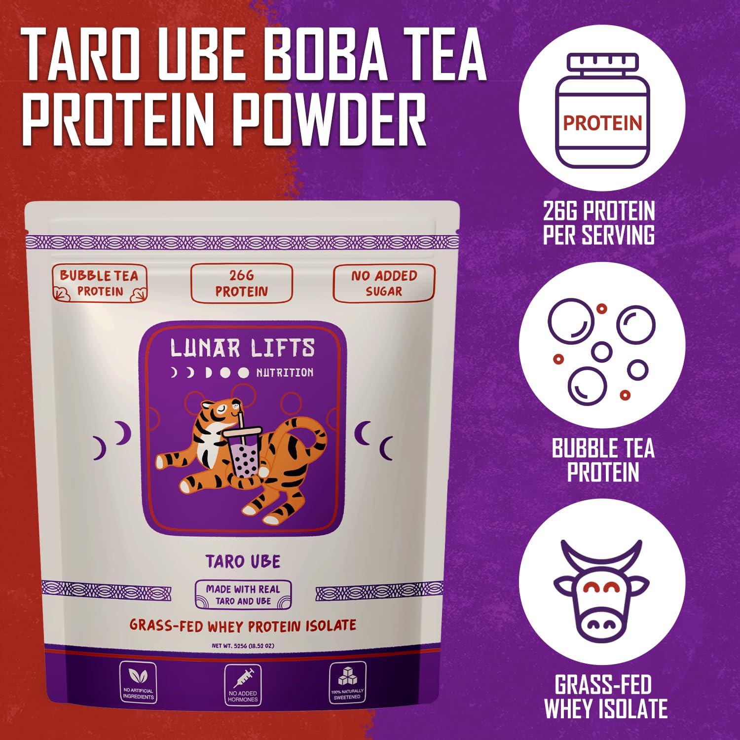 Lunar Lifts Nutrition Lunar Lifts Nutrition Taro Ube Boba Tea Protein Powder | 26g Taro Milk Tea Powder | Whey Protein Isolate Powder | Bubble Tea High Protein Powder | No Added Sugars or Artificial Ingredients