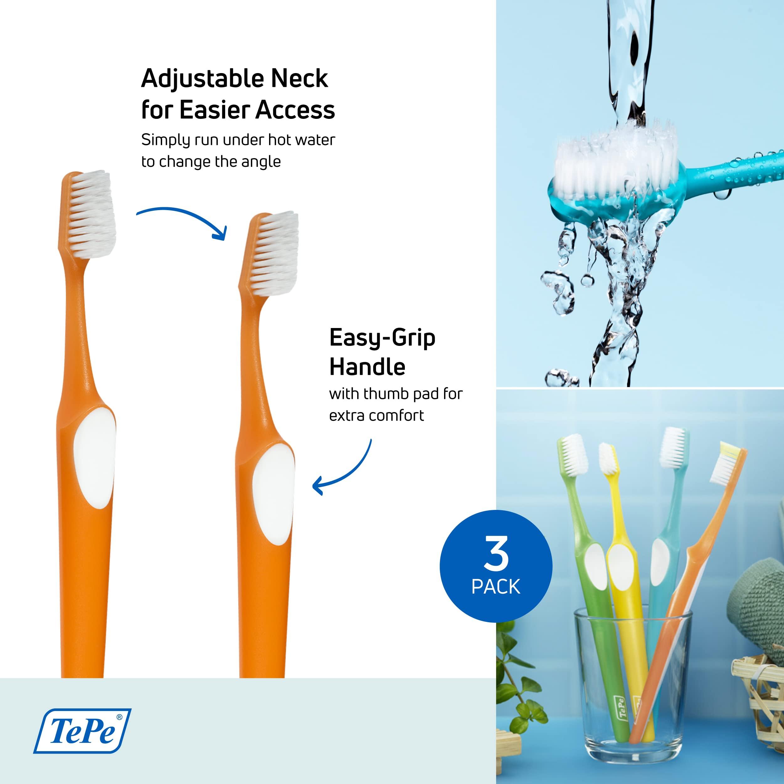 TEPE TEPE Supreme Toothbrush, Soft Bristle Toothbrush, Tapered Brush Head for Sensitive Teeth and Gum Care, Adult, 3 Pack