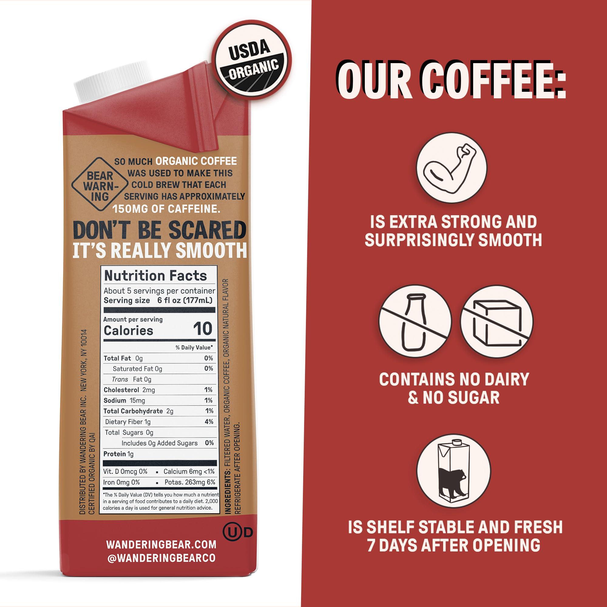 Wandering Bear Wandering Bear Extra Strong Organic Cold Brew Coffee, Variety Pack, 32 fl oz, 3 pack - Straight Black, Vanilla, & Mocha - Ready to Drink Iced Coffee, Cold Brewed Coffee, Cold Coffee