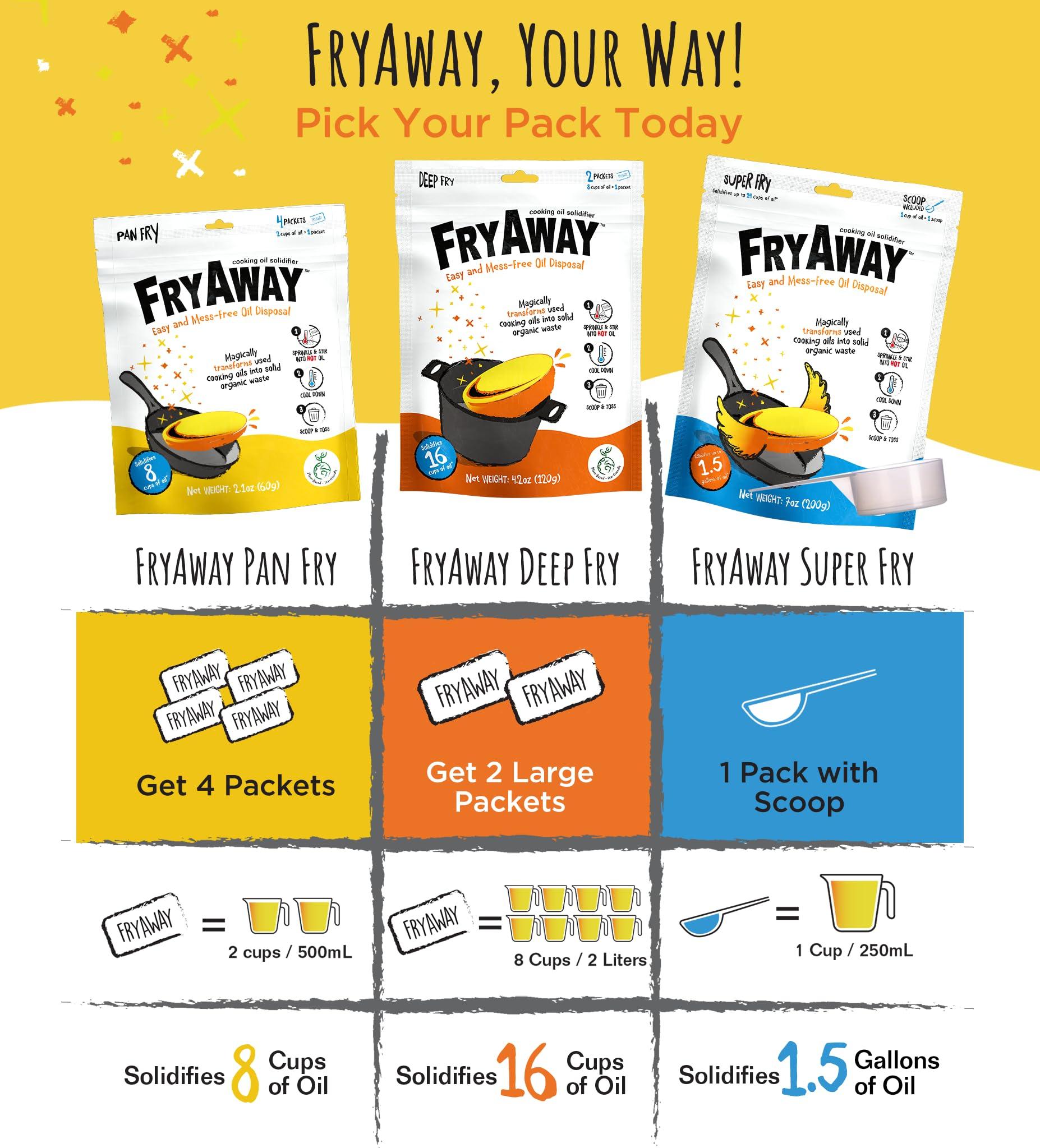FryAway FryAway Deep Fry Cooking Oil Solidifier, As Seen on Shark Tank, Solidifies 1 Gallon of Oil - Plant-Based Powder, Transforms Oil to Solid, Mess-Free Cleanup and Disposal - Easy to Use, Made in US, Kosher.