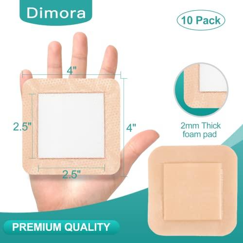Dimora Dimora Hydrocolloid Dressing 4\" x 4\" 10 Pack 0.5mm Thick + Silicone Foam Dressing with Border 20 Pack Adhesive 4\"x4\"