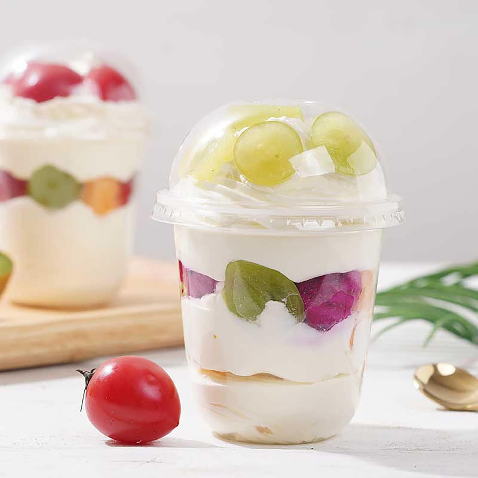 Nicunom Nicunom 100 Pack 12 oz Clear Dessert Cups with No Hole Dome Lids & Sporks, Plastic Parfait Cups, No Leaking Disposable Party Cups for Ice Cream Fruit Cake Snack Yogurt Cold Drink