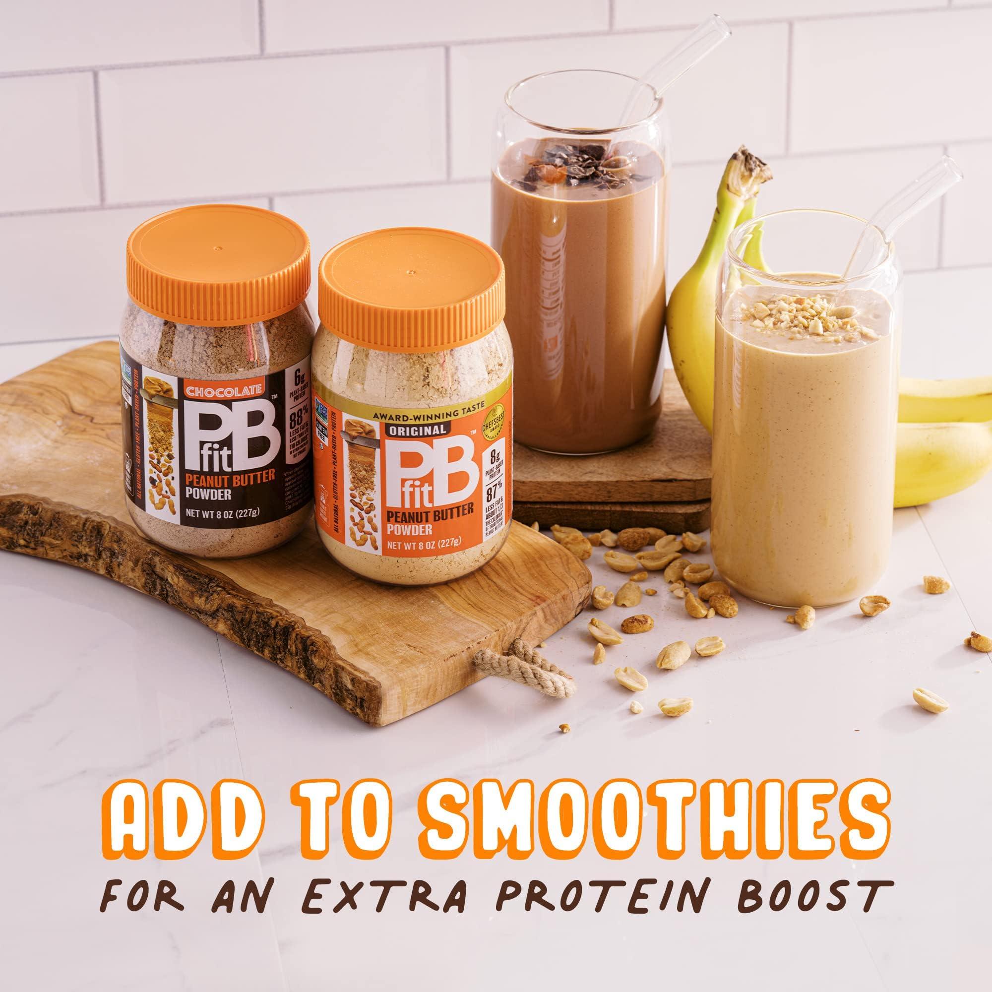 PBfit PBfit Peanut Butter Powder - Original & Chocolate - 87% Less Fat, Gluten Free All Natural Powdered Peanut Butter from Real Roasted Peanuts - 8 oz (Pack of 2)