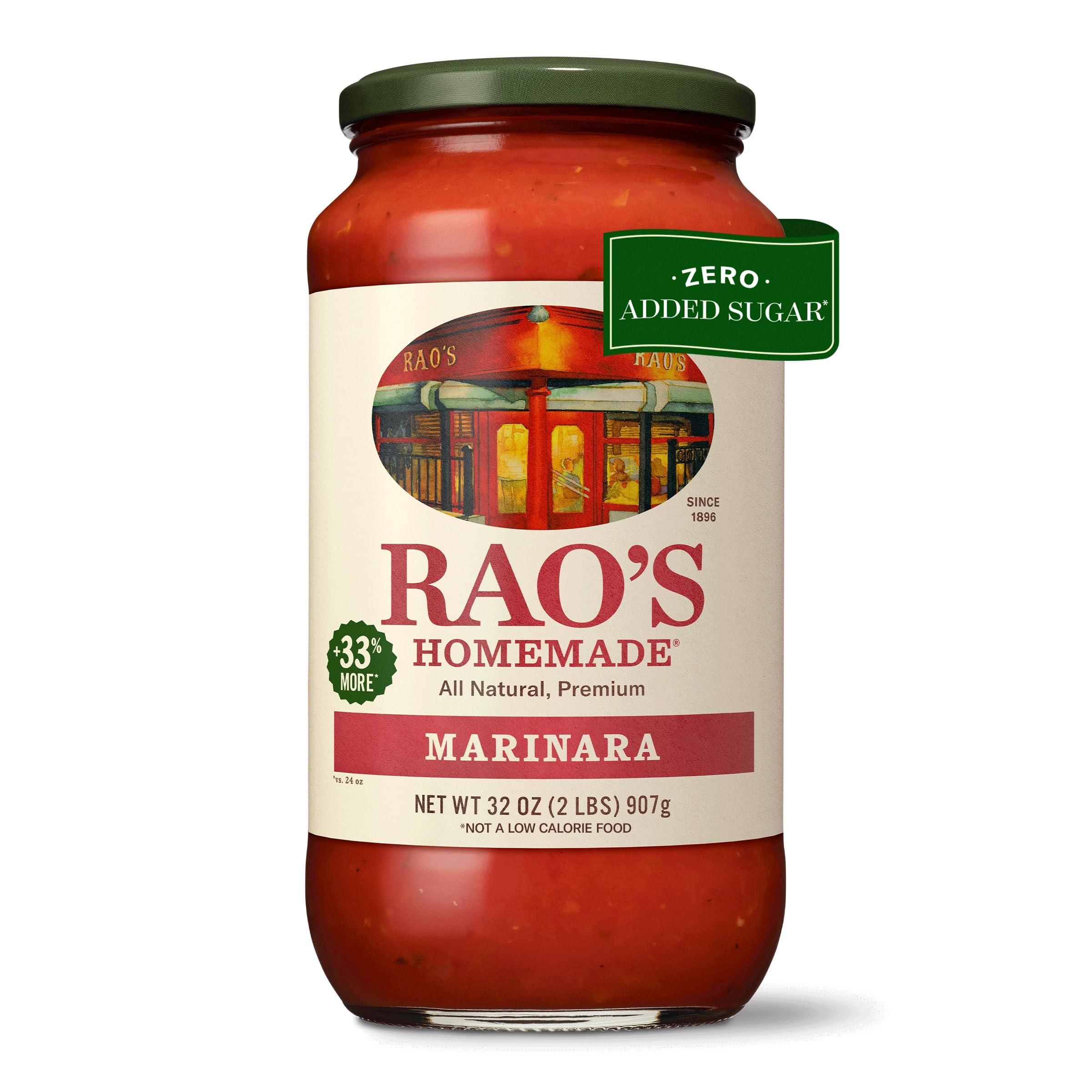 Rao\'s Homemade Rao\'s Homemade Marinara Sauce, 32 oz, All Purpose Tomato Sauce, Pasta Sauce, Carb Conscious, Keto Friendly, All Natural, Premium Quality, With Italian Tomatoes & Olive Oil