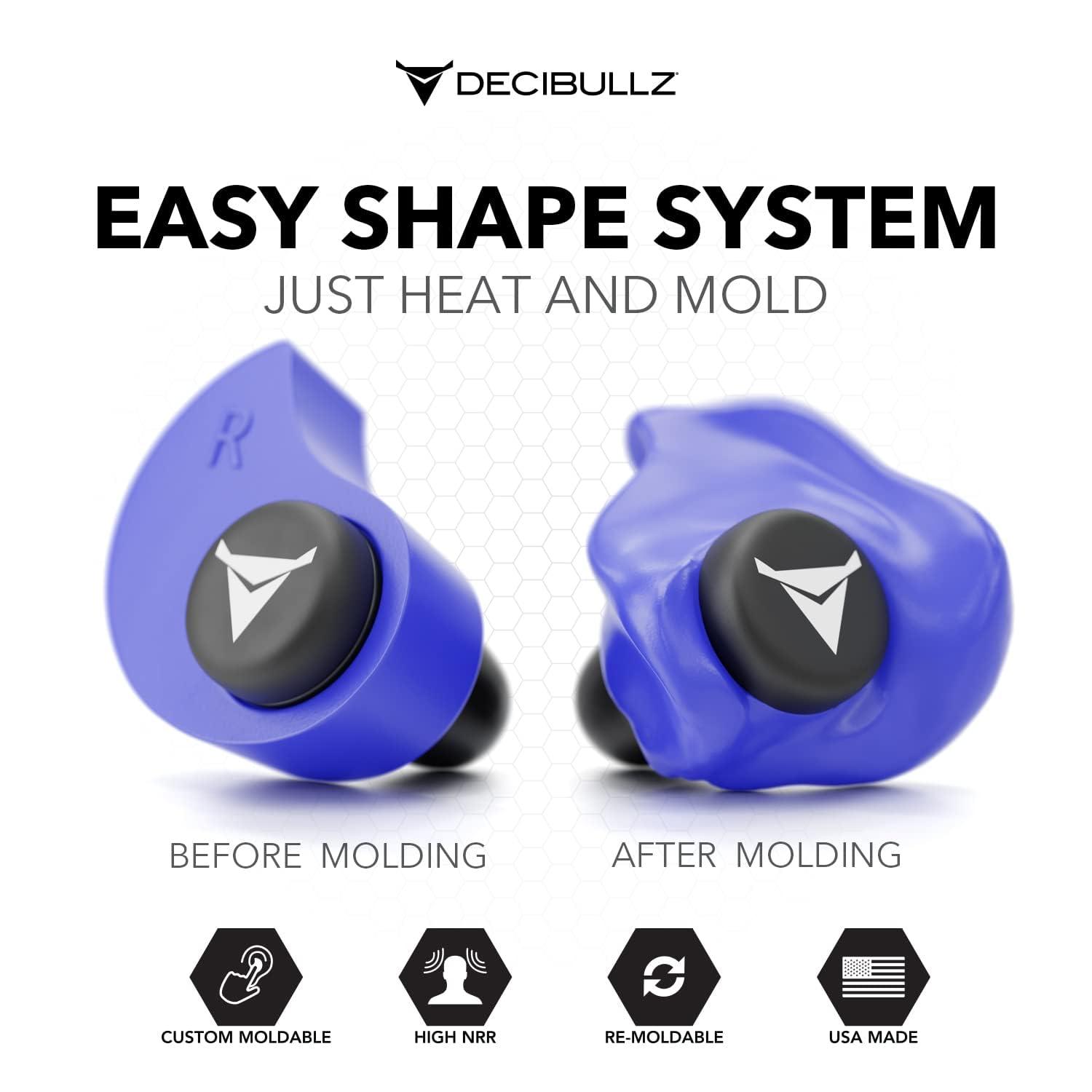Decibullz Decibullz - Custom Molded Earplugs, 31dB Highest NRR, Comfortable Hearing Protection for Shooting, Travel, Swimming, Work and Concerts (Blue)