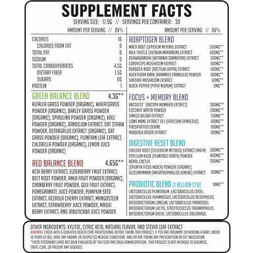 GMU SPORT GMU SPORT Greens and Reds Superfood Powder - Reds and Greens Powder Supplement with 42 Superfoods, Antioxidants, Adaptogen and Probiotics for Digestive Health and Mental Focus - Peach Berry