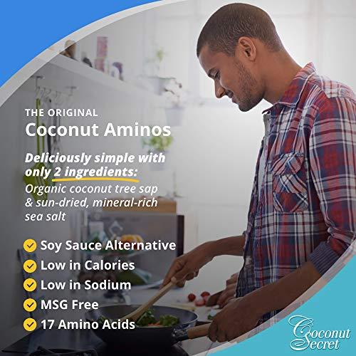 COCONUT SECRET Coconut Secret Coconut Aminos - 8 fl oz - Low Sodium Soy Sauce Alternative, Low-Glycemic - Organic, Vegan, Non-GMO, Gluten-Free, Kosher - Keto, Paleo, Whole 30 - 48 Servings