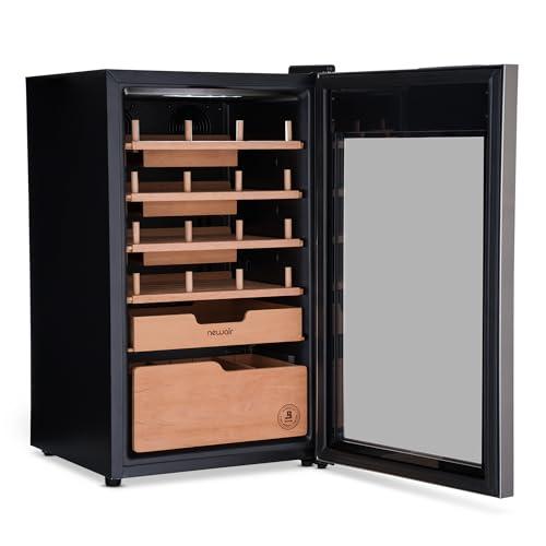 NewAir NewAir x Boveda 500 Count Electric Humidor, Spanish Cedar Shelves with Temperature Control, Cigar Humidor Box with Built-In Boveda Humidity Control in Stainless Steel