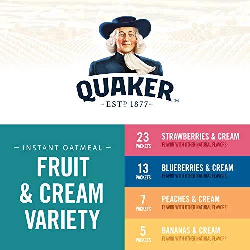 Quaker Quaker Instant Oatmeal, Fruit and Cream 4 Flavor Variety Pack, Individual Packets, 48 Count