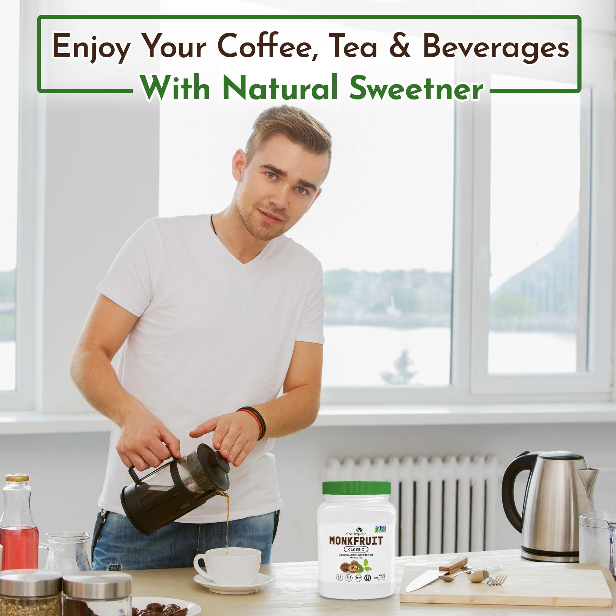 Morning Pep Morning Pep Monk Fruit Sweetener, Classic | White Sugar Substitute, Keto Diet Friendly, 1:1 Sugar Replacement, For Baking, Coffee, Tea, Zero Calorie Non Gmo Project Verified, OU Kosher, White - 2.5 lb
