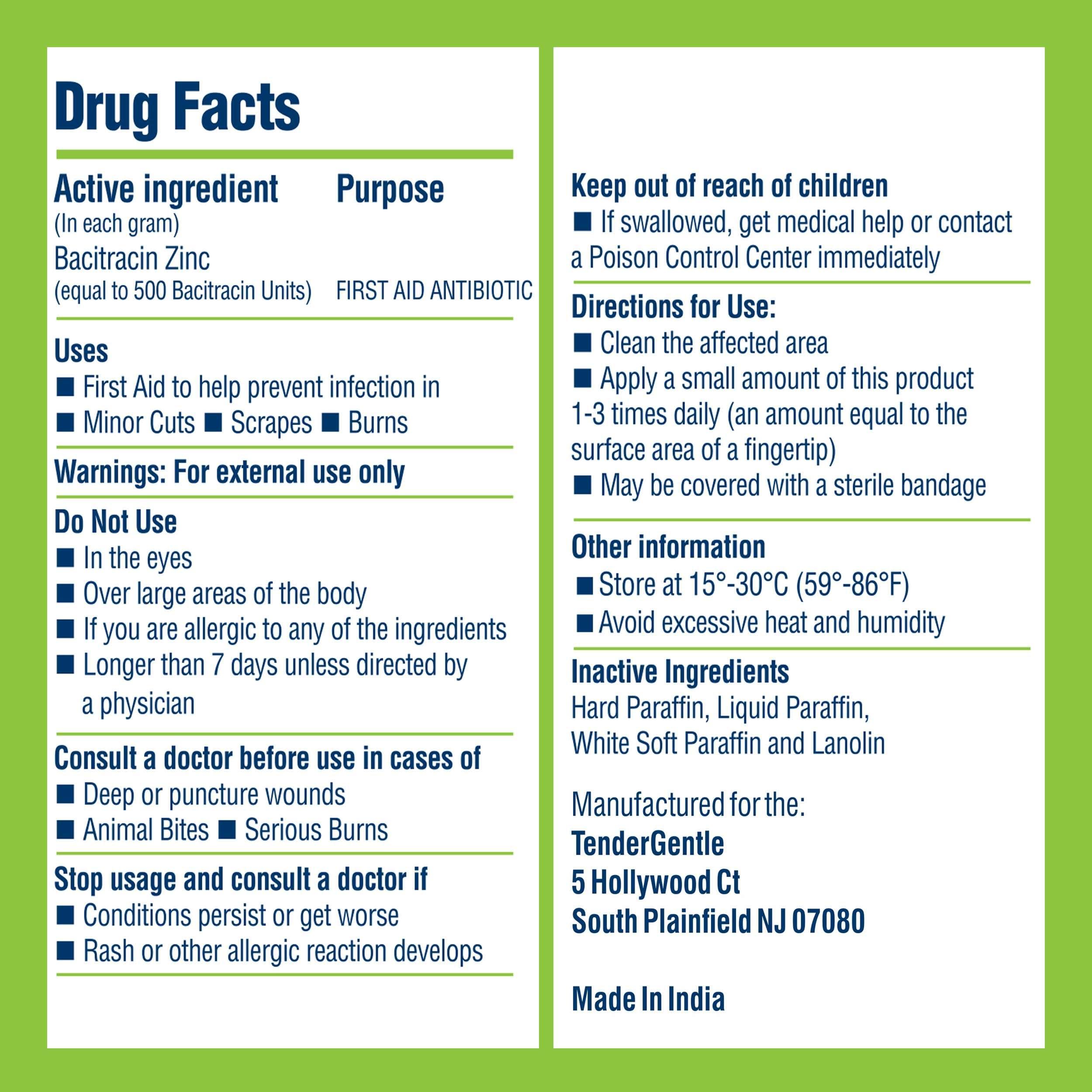 TenderGentle Bacitracin Antibiotic Ointment USP - 1 oz Topical Antibiotic First Aid Ointment - Helps Prevent Infection in Minor Cuts, Scrapes, and Burns