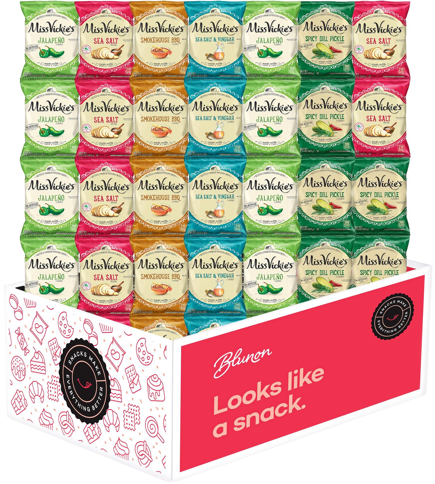 Blunon Miss Vickie Potato Chips Variety Pack - Kettle Cooked Bulk Assortment - Care Package Gift Box (30 Count)