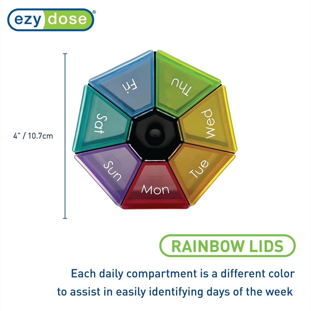 EZY DOSE EZY DOSE Weekly Pill Organizer and Planner, Travel Pill Planner, 7-Sided, Rainbow Colors