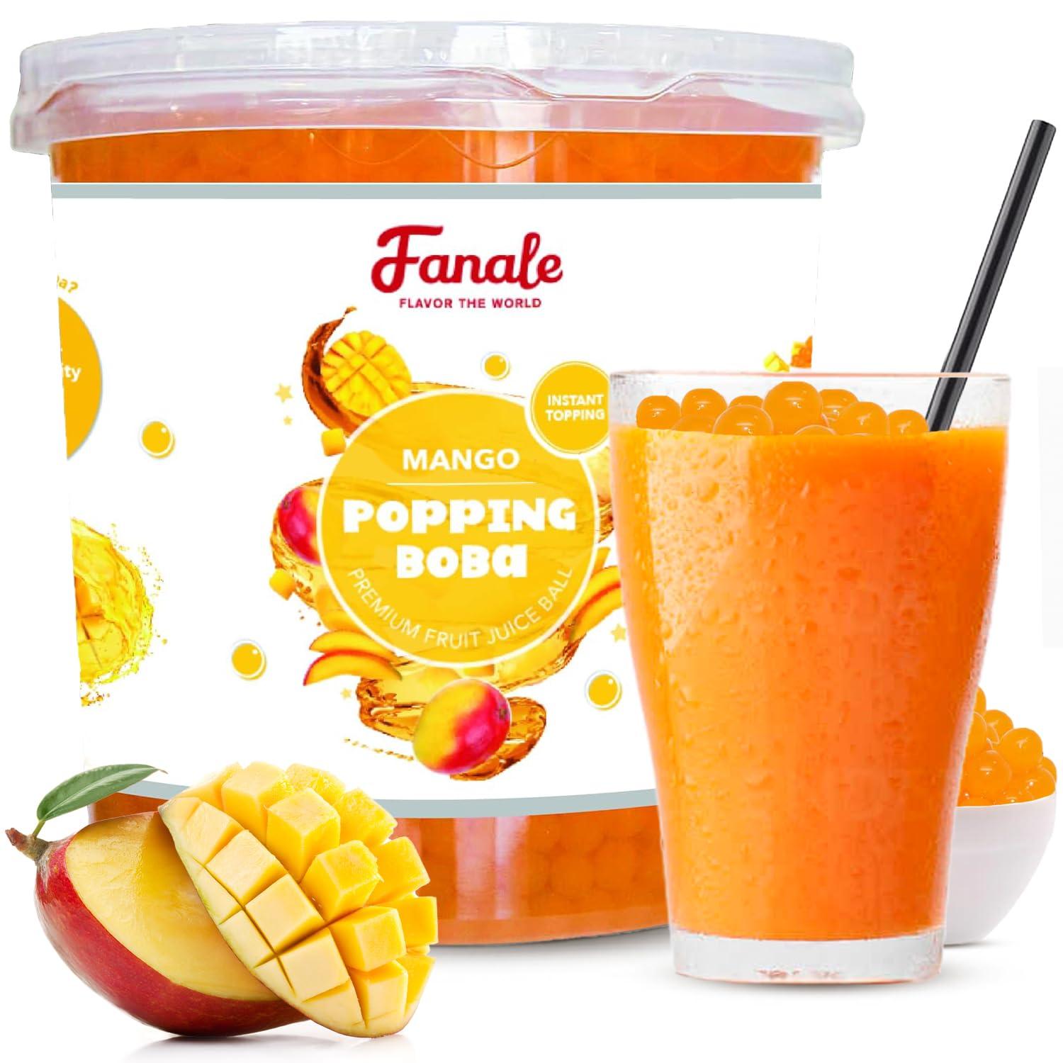 Fanale Fanale Mango Popping Boba Pearls, Vegan, Non GMO, Gluten Free, Fat Free, Perfect for Bubble Tea, Smoothies, Ice Cream, Desserts, and Beverages.