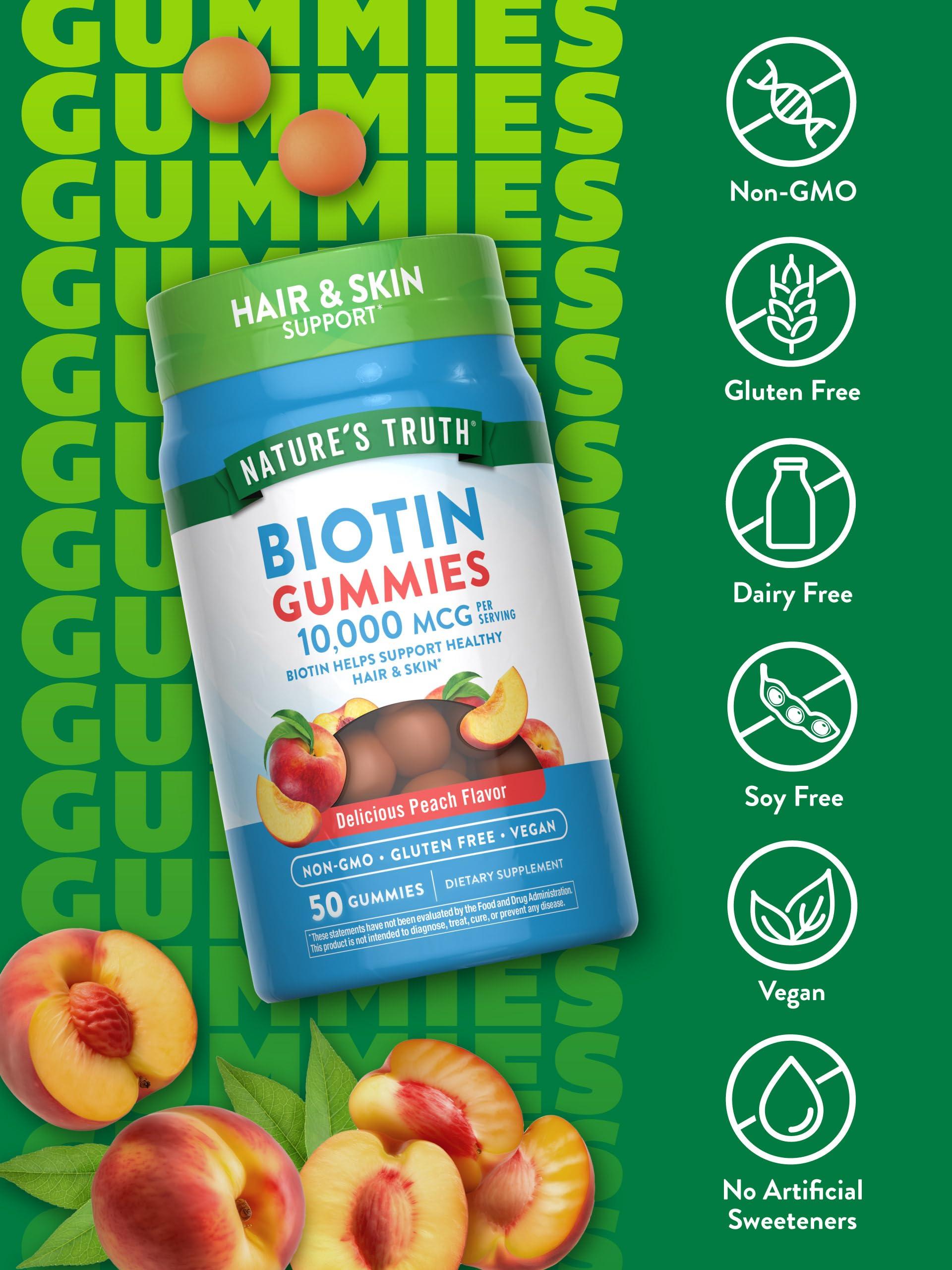 Nature\'s Truth Nature\'s Truth Biotin Gummies | 10000mcg | 50 Count | Vegan, Non-GMO & Gluten Free Supplement | Peach Flavor