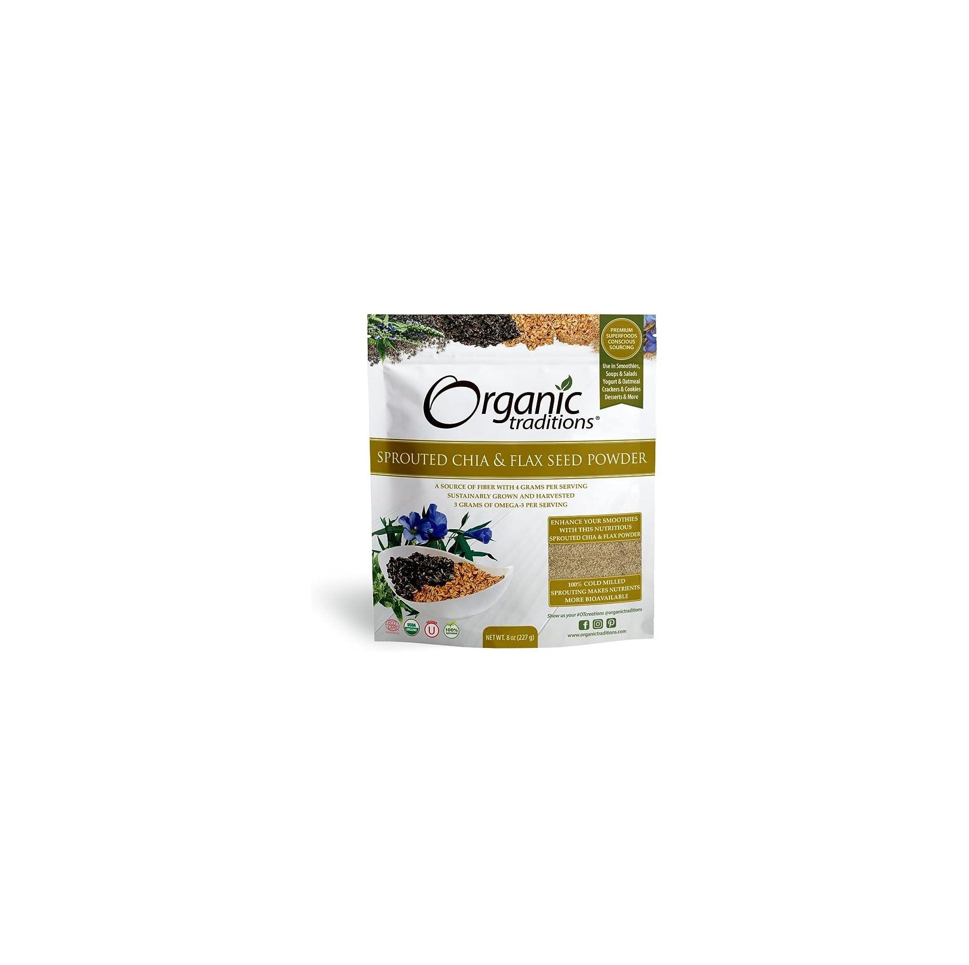 Organic Traditions Organic Traditions Sprouted Chia Seeds and Flax Seed Powder, Non-GMO Superfood, 227g/8oz Bag
