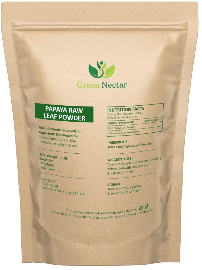 Rainbow Expochem Company Papaya Leaves Powder 454g (1lb / 16 oz) | Carica Papaya | Papaya Leaf Powder Benefits Hair and Skin| Non GMO (1 Pound(16 Oz)) - Green Nectar