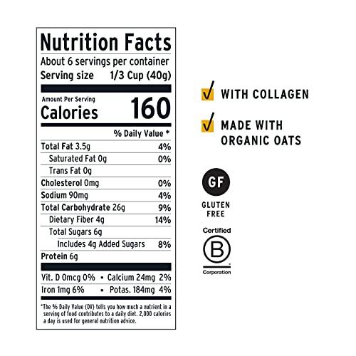 purely elizabeth Purely Elizabeth, Blueberry Walnut, Superfood Oatmeal Pouch 8oz (8oz Bag), Collagen, Gluten-Free, Organic Oats