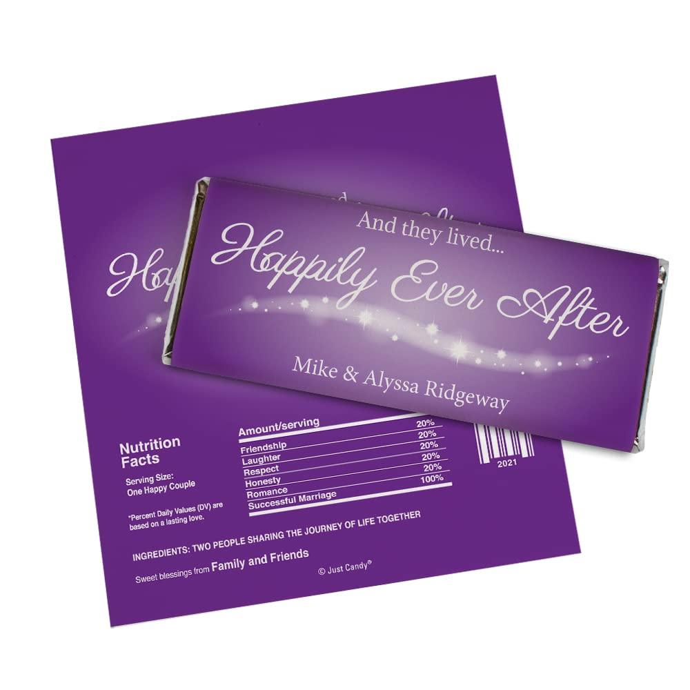 WH Candy Personalized Wedding Favor Chocolate Bar Wrappers "Happily Ever After" Princess - Purple (25 Wrappers)
