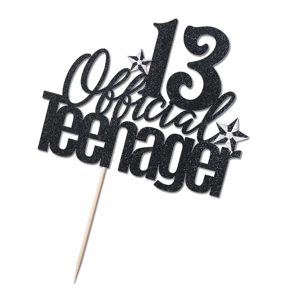 Qertesl Qertesl 13 Official Teenager Cake Topper, 13th Birthday Cake Topper, Hello 13 Cake Topper, Cheers to 13 Years, Boy Girl 13th Birthday Party Cake Decoration (black)