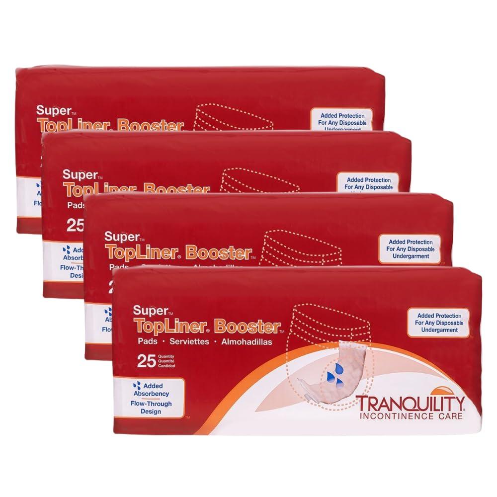 TRANQUILITY Tranquility TopLiner Disposable Booster Pads, Super (15\" x 4.25\") Flow-Through Design with Adhesive Strip for Max Absorption, Adult Unisex, 200ct Case