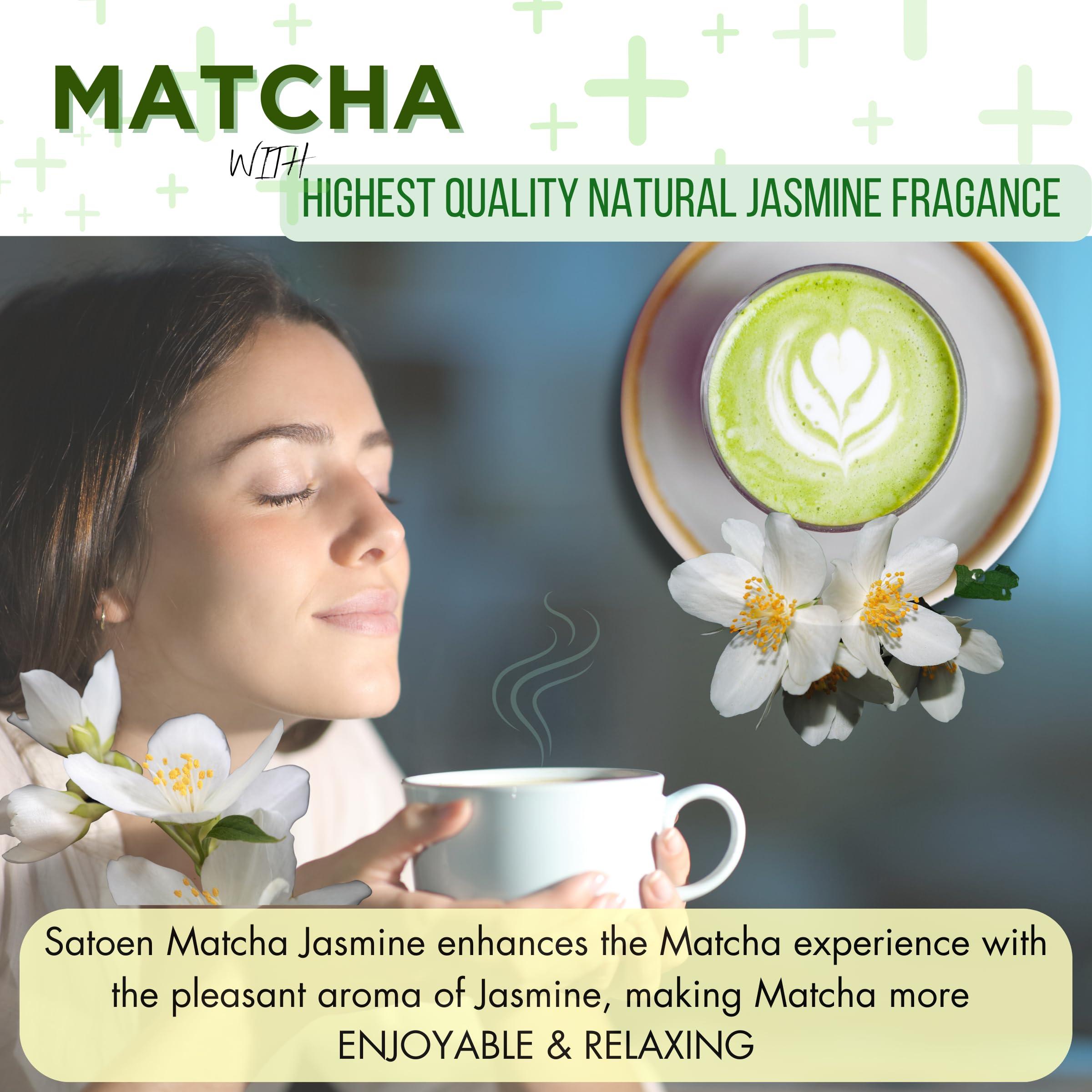 SATOEN GROUP Satoen Jasmine Ceremonial Grade Matcha Powder - Matcha Ceremonial Grade Green Tea Powder from Spring First Harvest with Jasmine Flavor - Ideal for Matcha Tea, Iced Tea, Ice Lattes - Japanese Tea Maker - 3.52 oz (100g) - Pack of 2 bags