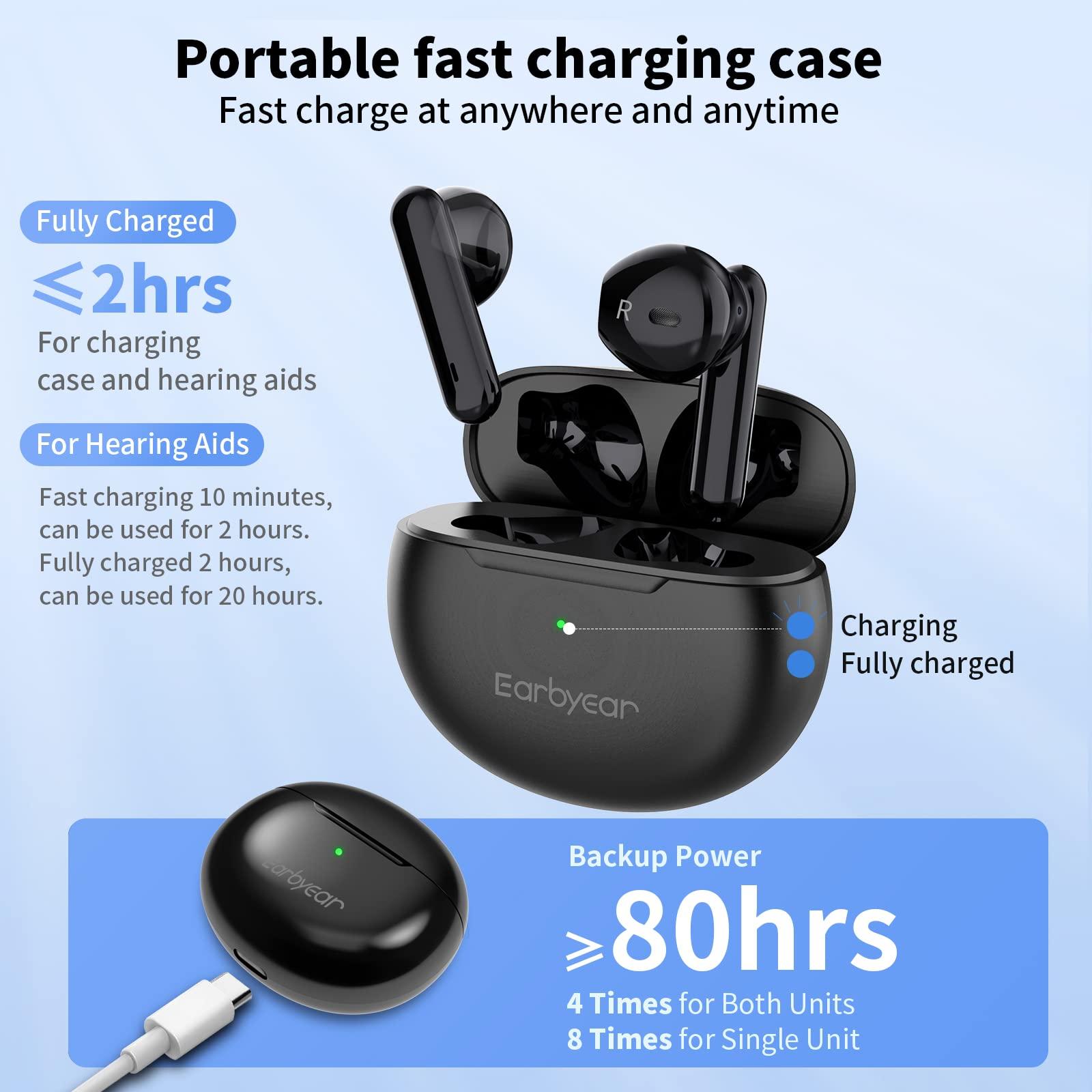 Earbyear Hearing Aids, Earbyear Rechargeable Hearing Aids for Seniors with Noise Cancelling, Hearing Amplifier Personal Sound Amplification Devices with Portable Charging Case