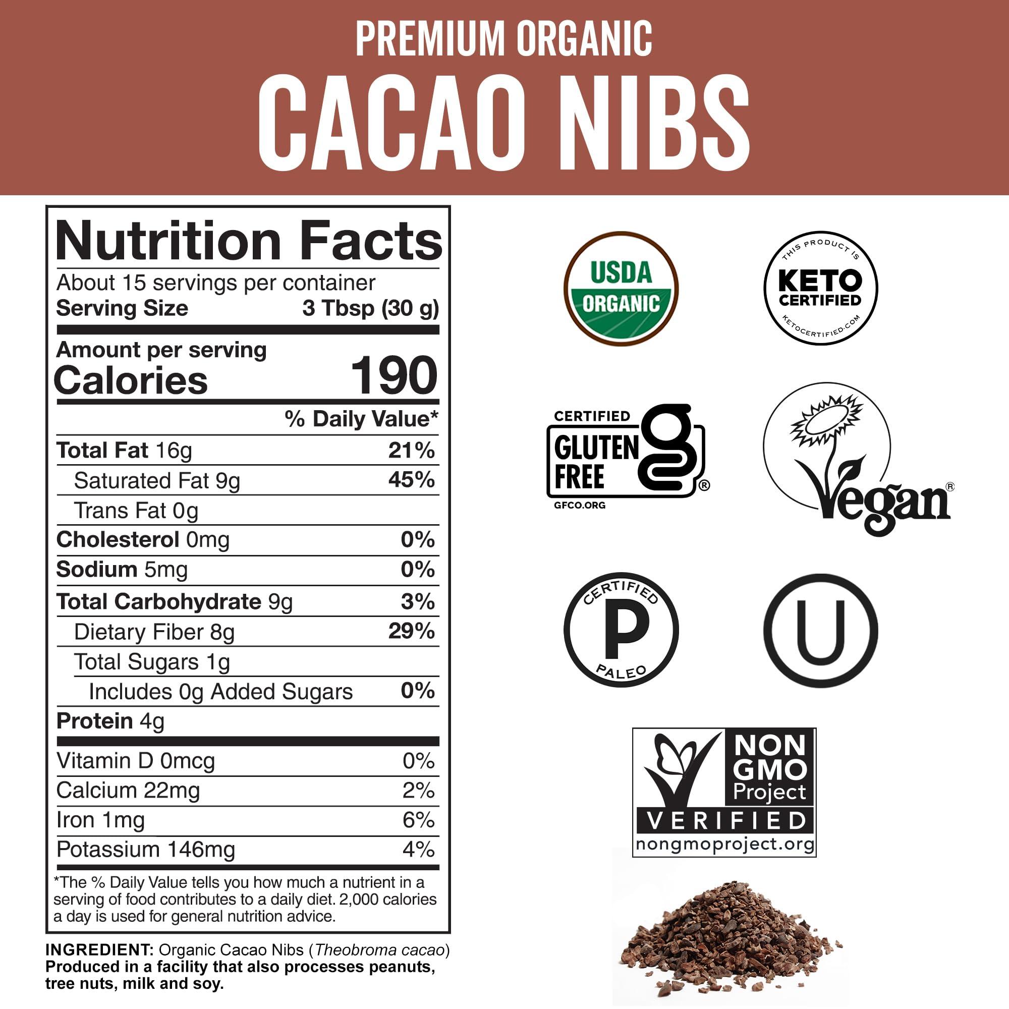 Viva Naturals Viva Naturals Organic Cacao Nibs, 1 Lb - Certified Keto and Vegan Superfood, Perfect for Gluten Free Baking, Cacao Nib Smoothies and Healthy Snacks, Premium Criollo Beans, Non-GMO