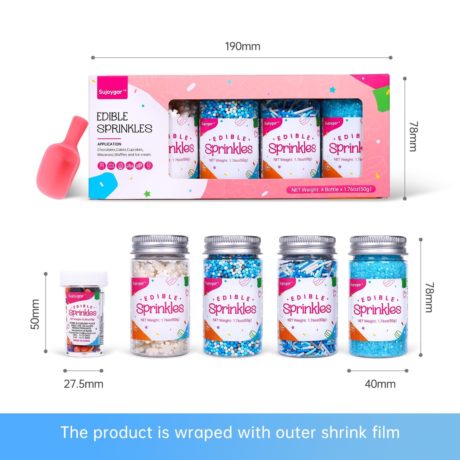 Sujoygar Blue Sprinkles for Cake Decorating, Edible Winter Sprinkles Set for Cupcake Toppers, White Snowflake Sprinkles, Blue Sugar Sanding Sprinkles for Baking Cookies Dounts Christmas decoration(7.04 Oz)