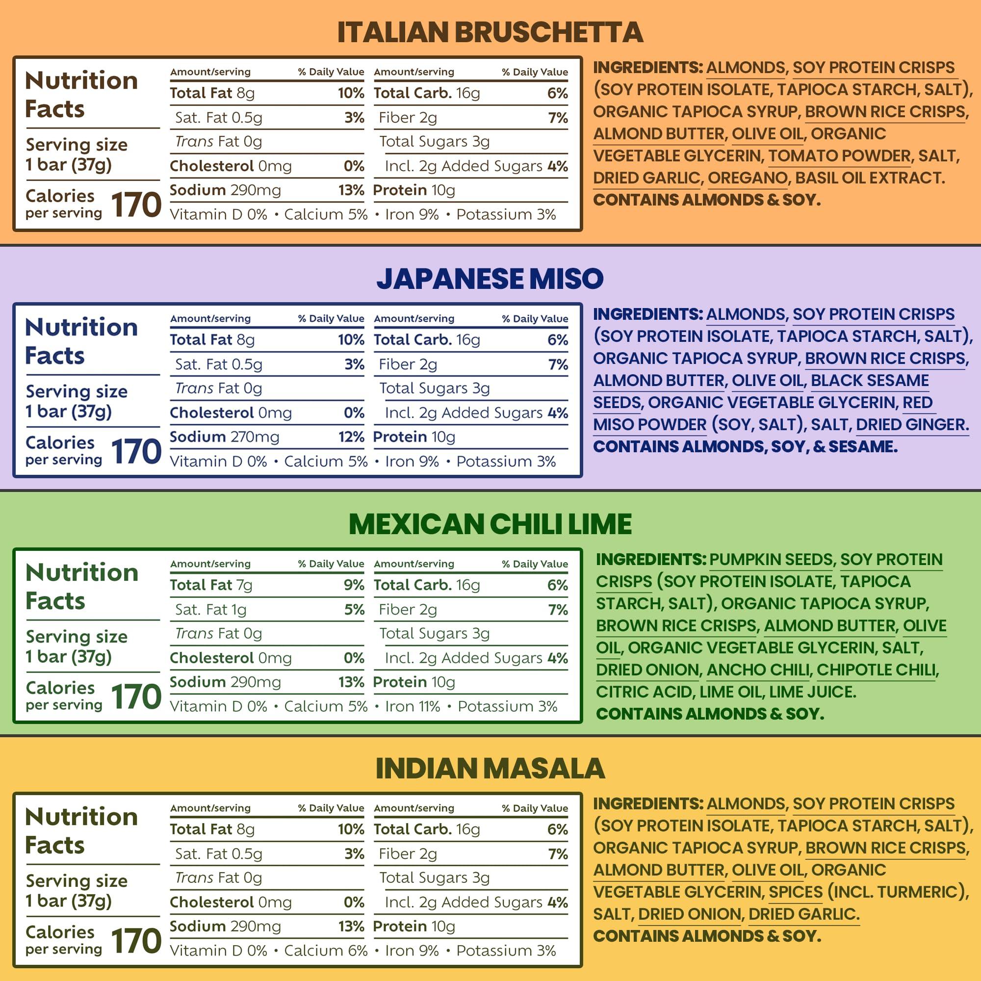 Afar Afar Savory Protein Bars Low Sugar, High Protein Healthy Snack for Adults Meal Replacement Bar Rice Crispy Texture Vegan, Gluten Free 8 Bars (Variety Pack)