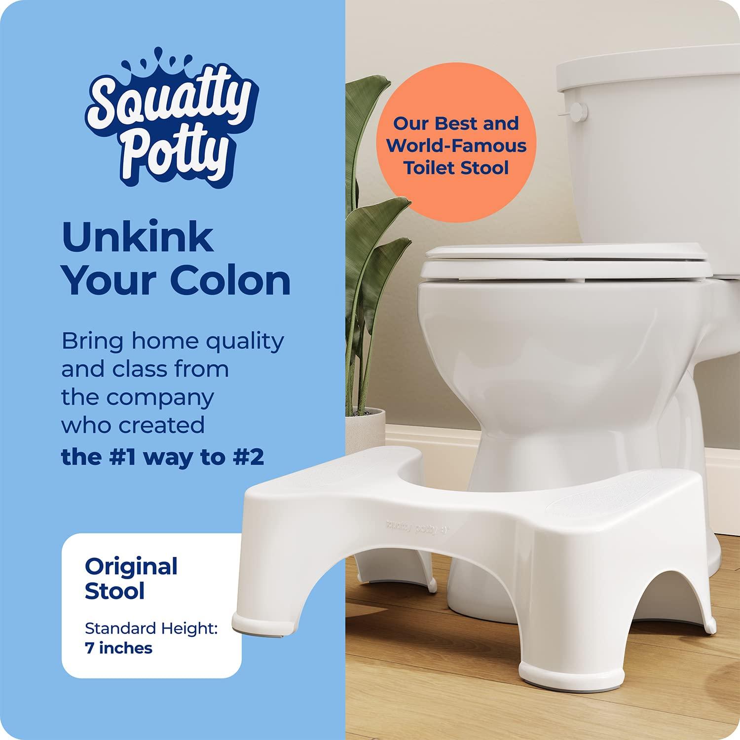 Squatty Potty Squatty Potty The Original Bathroom Toilet Stool, 7 Inch height, White & The Original Toilet Stool - Bamboo Flip, 7\" and 9\" Adjustable Heights, Brown