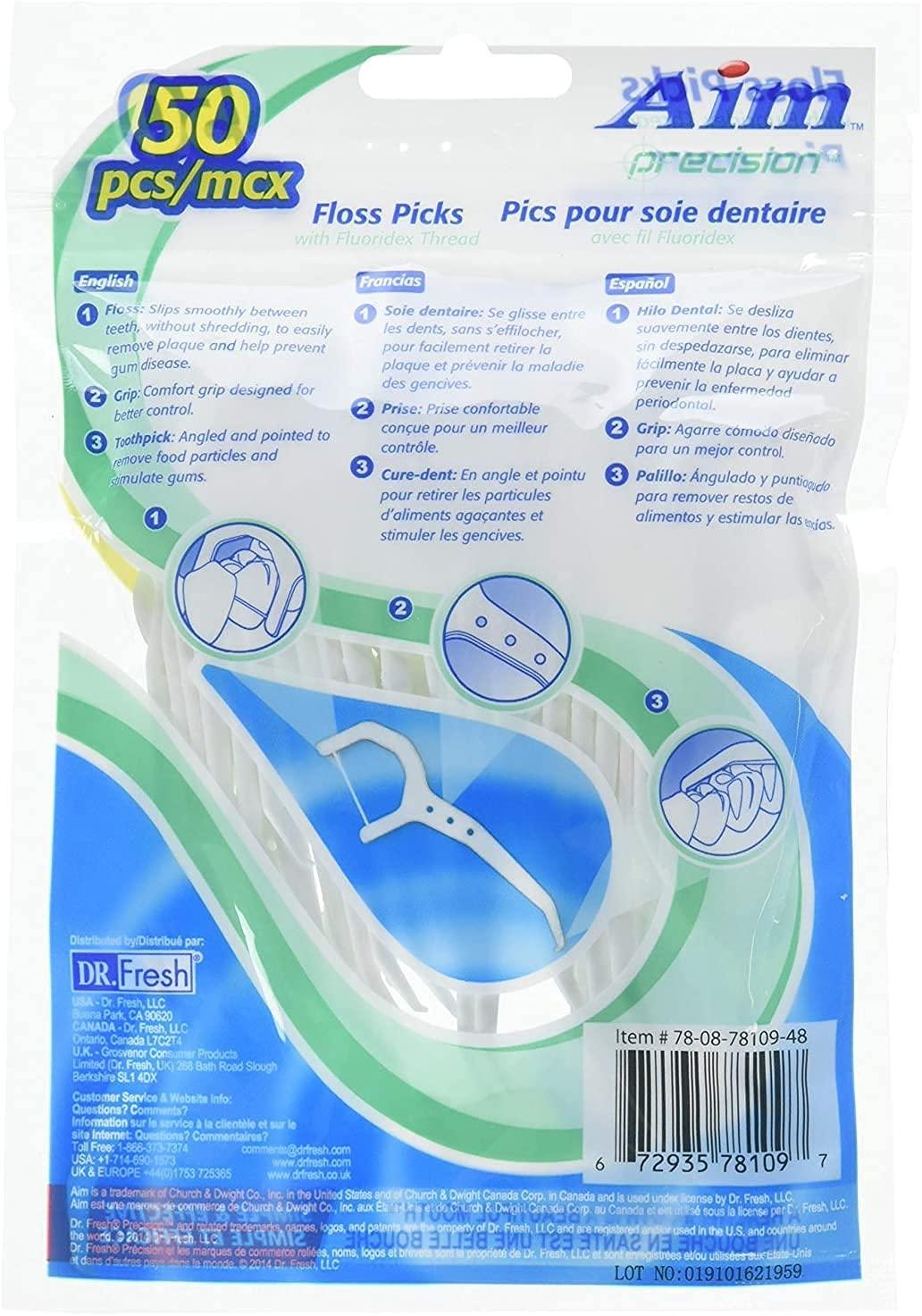 Nicole Fantini 3 Pack of Aim Precision Dental Floss Picks Waxed 50 Each Perfect for Family, Hotel, Travel