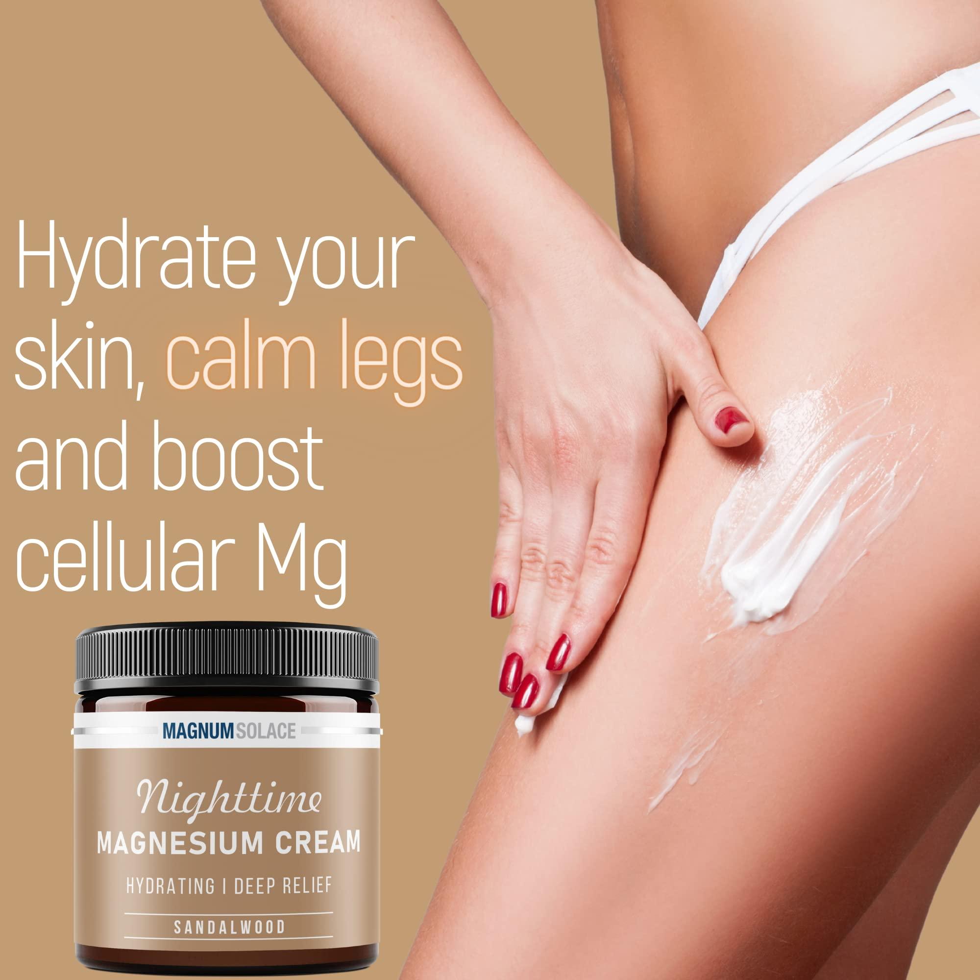 Magnum Solace Magnesium Lotion  Nighttime Magnesium Cream  Apply to Leg Muscles, Arms or Chest - Topical Magnesium Chloride  USA Made and Safe for Kids (Sandalwood)
