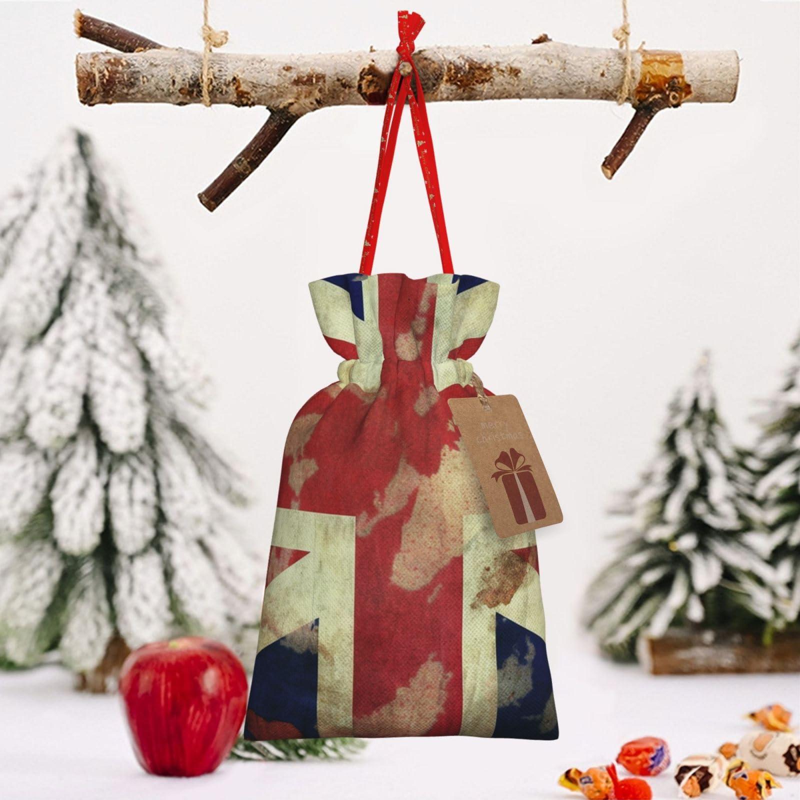 LZQPOEAS LZQPOEAS Vintage Union Jack British Flag Christmas Gift Bags with Drawstring Christmas Bags Gift Wrapping Bags for Xmas Holiday Party Candy Bag for Christmas Favor Bags for Xmas Presents