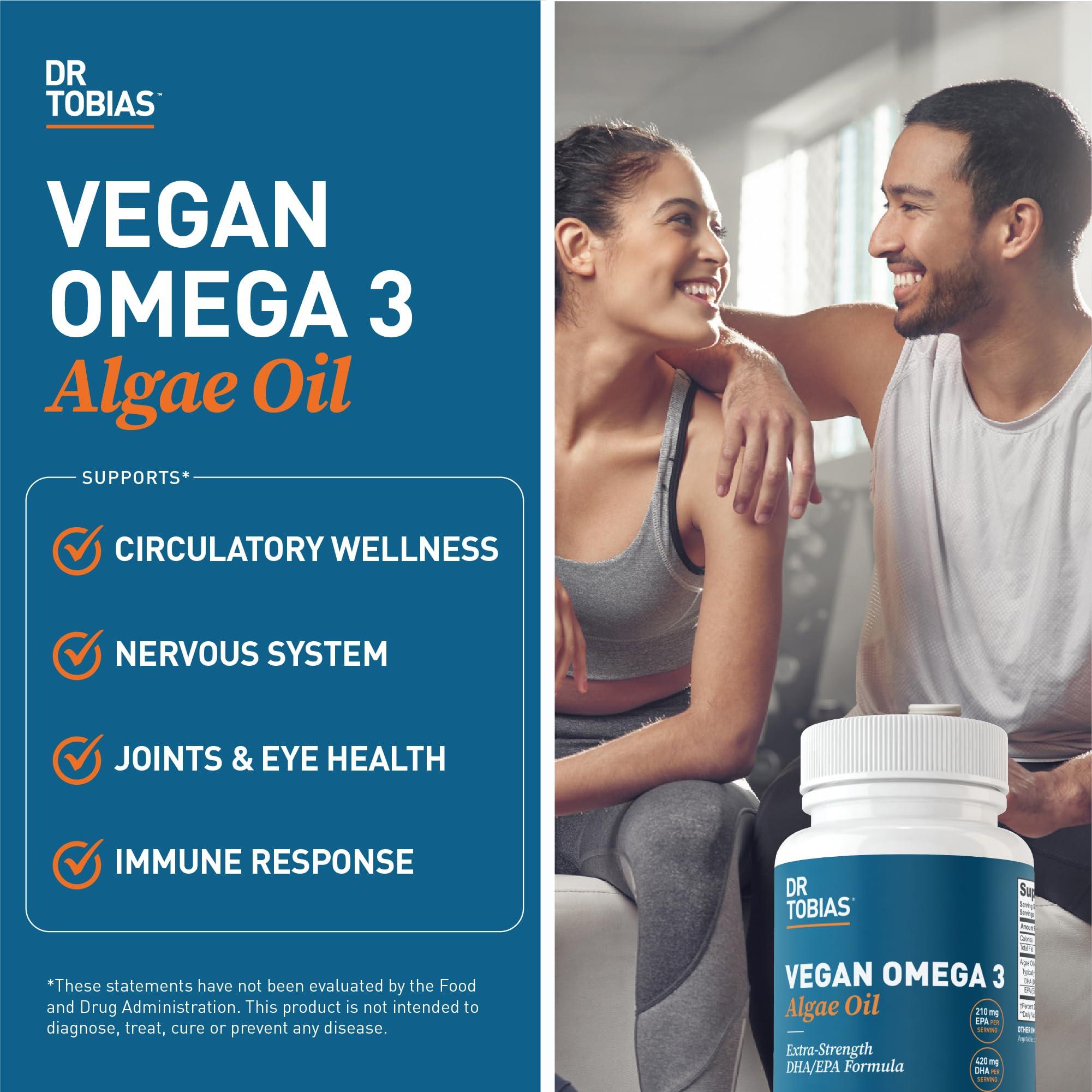 Dr. Tobias Dr. Tobias Vegan Omega 3 Supplement - 1400mg Algae Oil, 420mg DHA, and 210mg EPA per Serving - Non-GMO, Gluten-Free, Carrageenan-Free - 60 Capsules, 30 Servings
