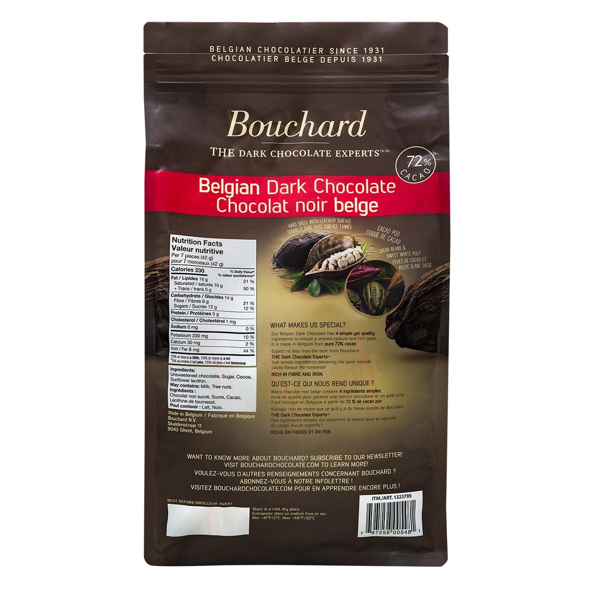 Bouchard Bouchard Premium Belgian Dark Chocolate with 72% Cacao | Individually Wrapped Pieces (2 LB) (1 Pack)