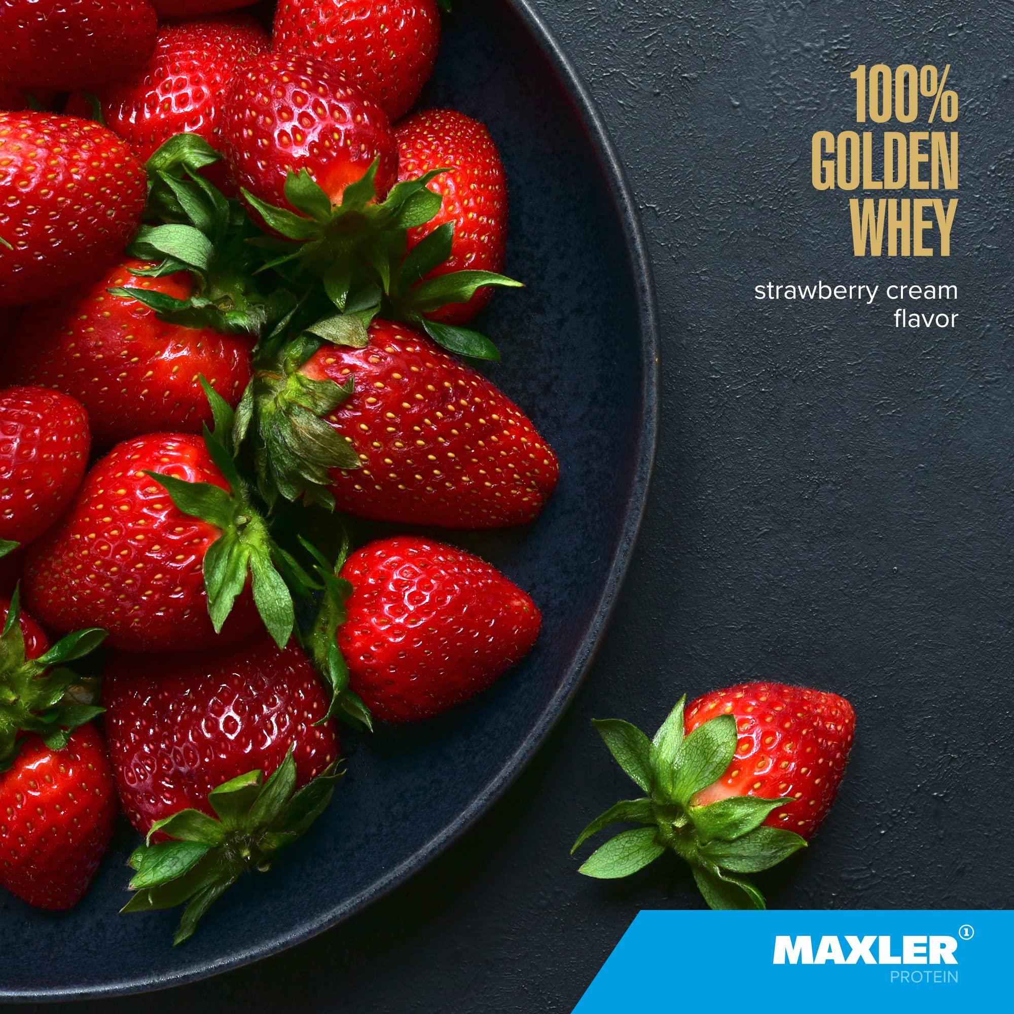 Maxler Maxler 100% Golden Whey Protein - 23g of Premium Whey Protein Powder per Serving - Pre, Post & Intra Workout - Fast-Absorbing Whey Hydrolysate, Isolate & Concentrate Blend - Strawberry Cream 5 lbs