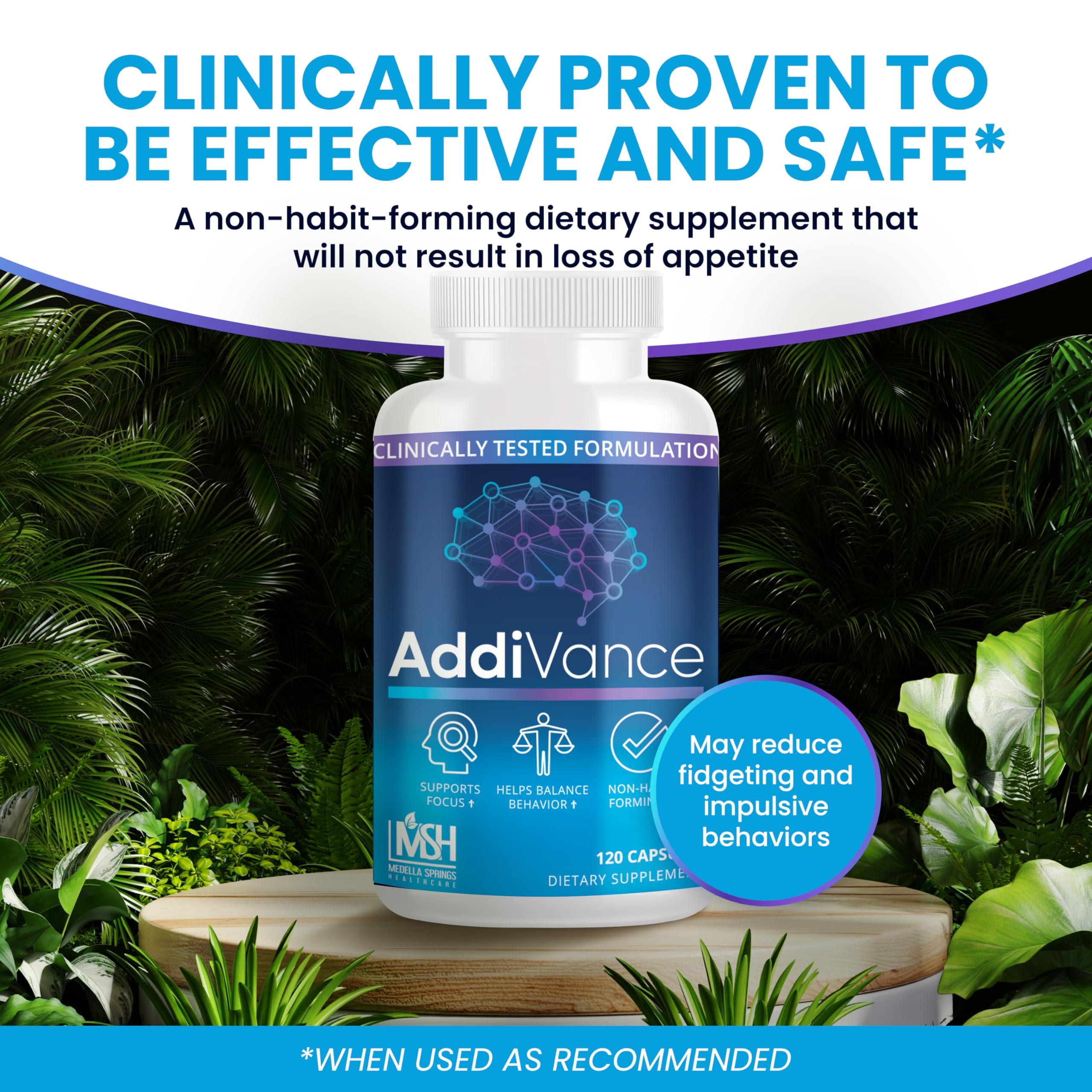 Medella Naturals AddiVance 120 Caps - Natural Brain Support Supplement for Enhanced Focus, Memory, & Balanced Behavior - Clinically Proven Non-Habit Forming Brain Supplement - Formulated by Medical Professionals
