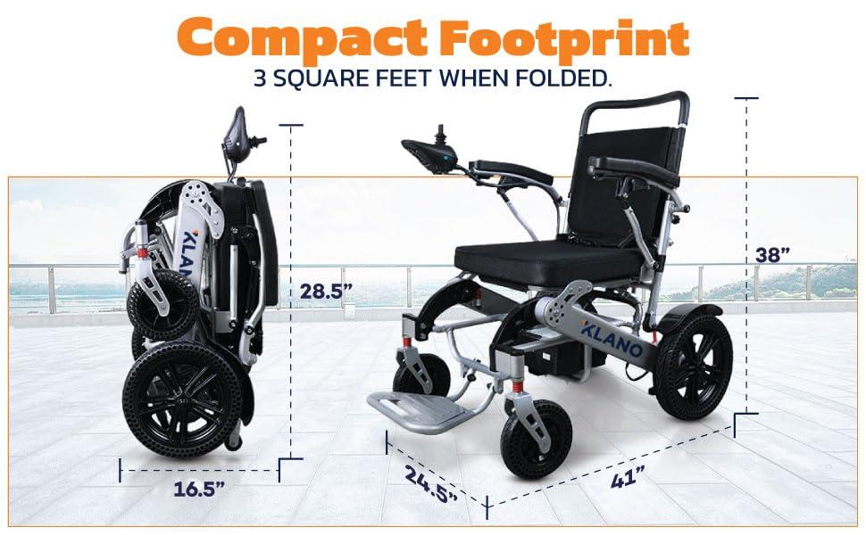 K KLANO KL80 Klano Electric Wheelchair 30 Miles Long Range, 600W Motor, Lightweight, Foldable, All-Terrain, Puncture-Free Wheels, Portable, Compact, Airline Approved, Power Wheelchair for Adults & Seniors