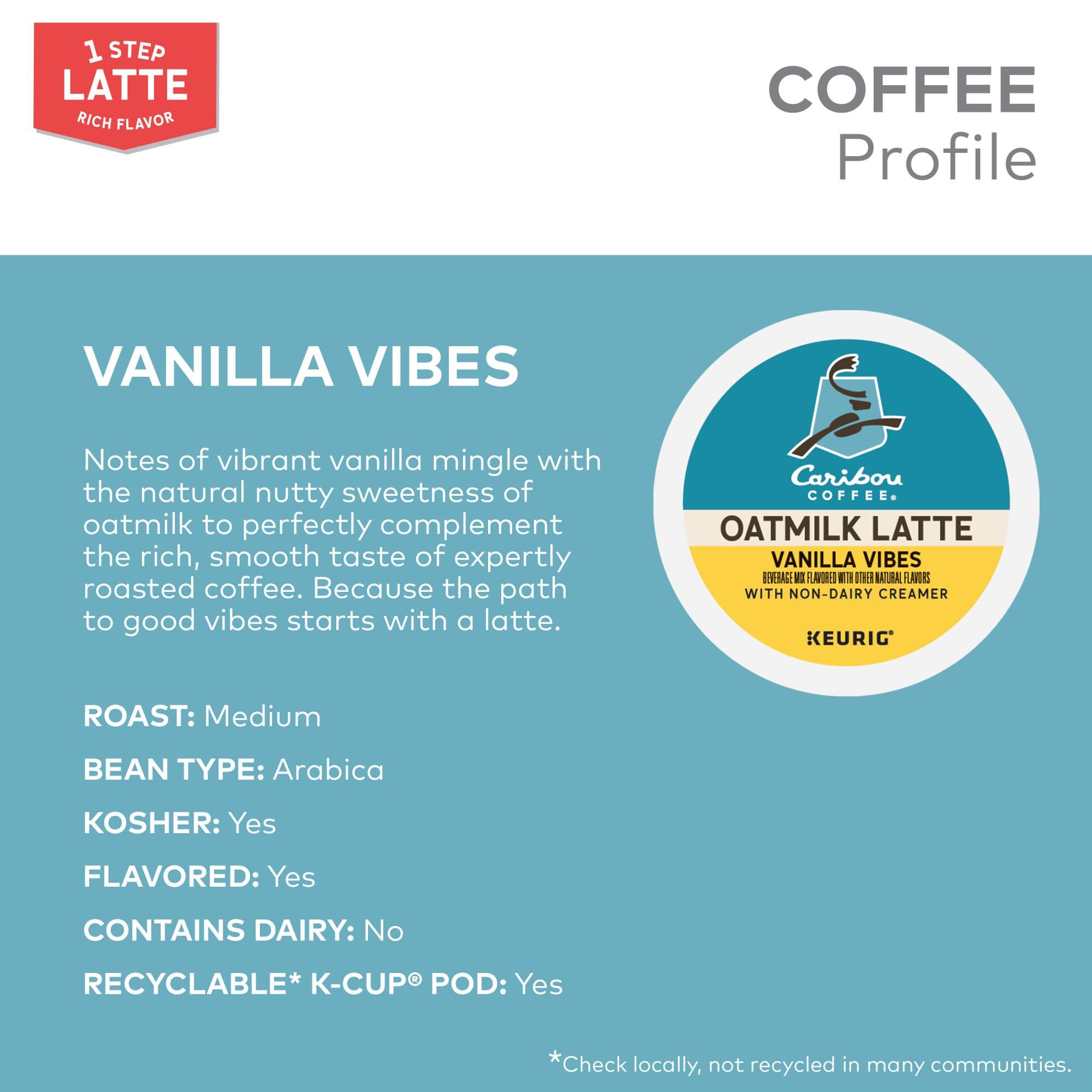 Caribou Coffee Caribou Coffee Vanilla Vibes Oatmilk Latte, One Step Latte Single Serve Keurig K-Cup Pods, 60 Count (6 Packs of 10)