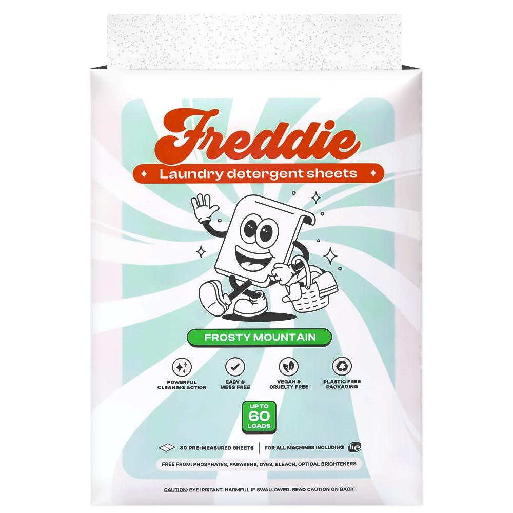 Freddie Freddie Laundry Detergent Sheets - Frosty Mountain Scent - 60 Loads (30 Sheets) - Concentrated Eco Friendly Liquid-less Strips