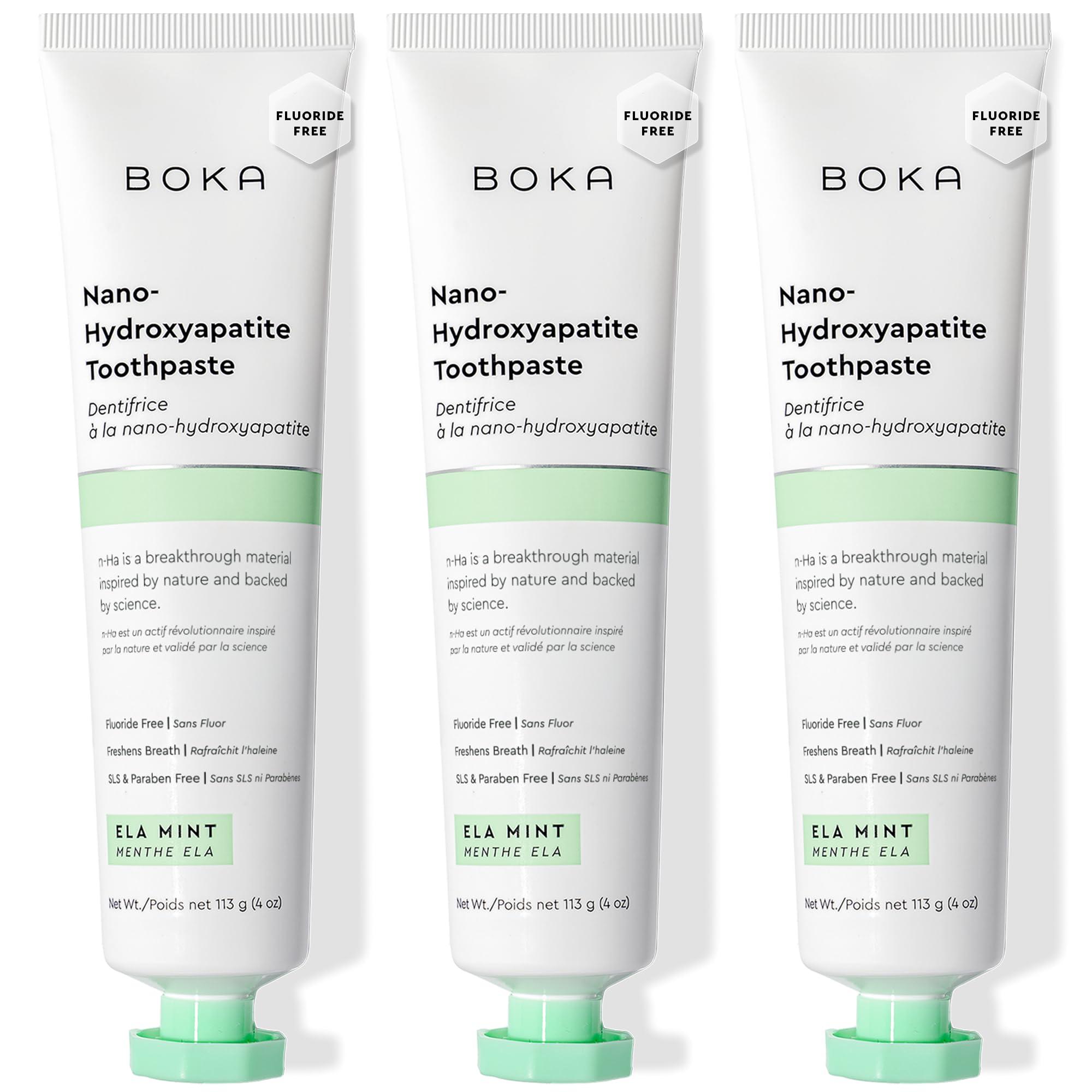 Boka Boka Fluoride Free Toothpaste Nano Hydroxyapatite, Helps Remineralize, Appropriate for Sensitive Teeth, Whitening - for Adult, Kids Oral Care - Ela Mint Flavor, 4 Fl Oz 3Pk - US Manufactured