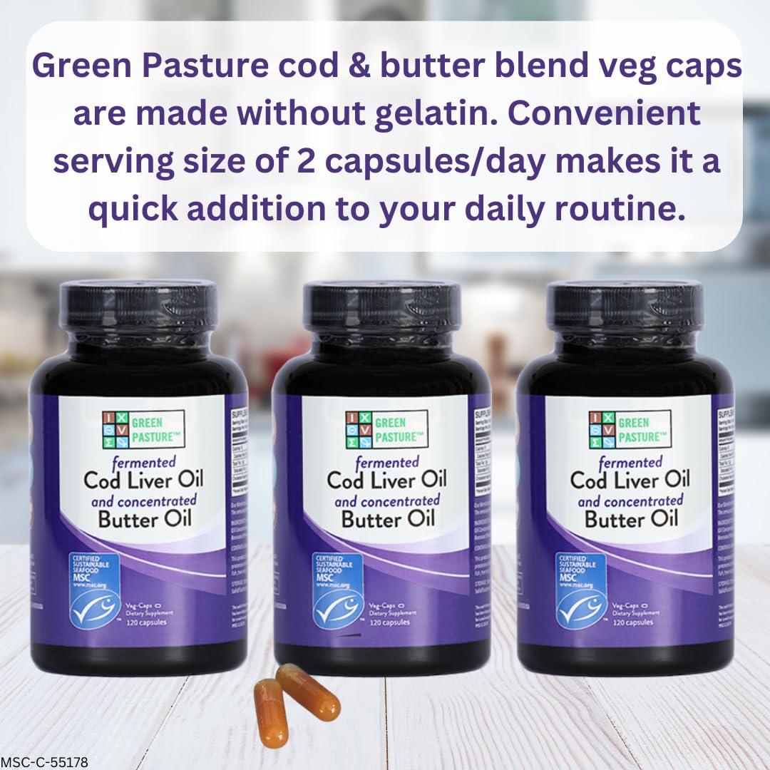 Green Pasture Green Pasture Fermented Cod Liver Oil Blend and Concentrated Butter Oil Blend - 120 Capsules