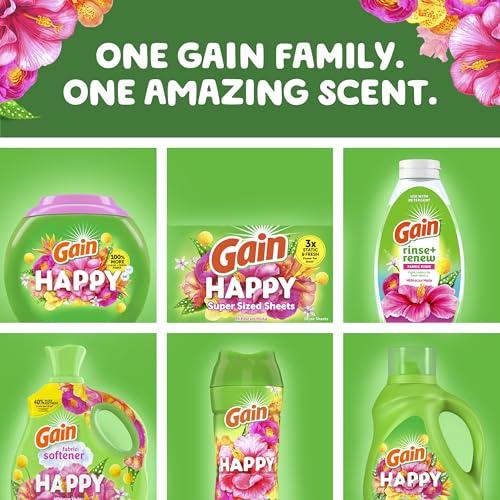 Gain Gain Super Sized Dryer Sheets, Laundry Fabric Softener, Happy, 130 Count